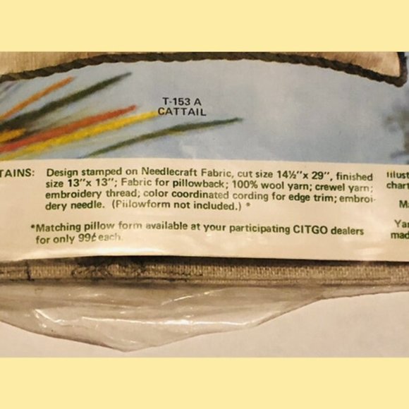 Vintage Crewel Needlecraft Pillow Kit T-153A Cattail Factory Sealed Granny Core - Picture 2 of 3